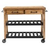 Roots Rack Industrial Kitchen Cart Wood/Natural - Crosley: Rolling Island with Storage, Wine Shelves - 3 of 4