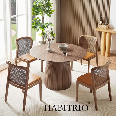 Farmhouse Wood Round Dining Table, 47.24" Circular Tabletop Kitchen Table with Sturdy Base - HABITRIO