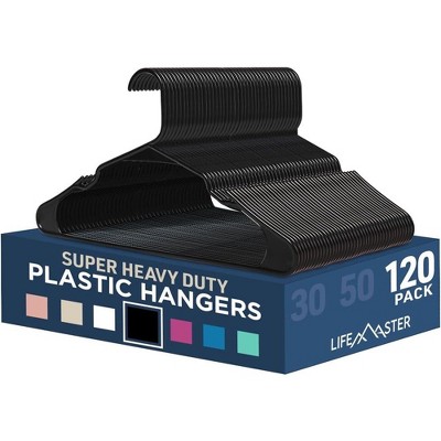 LifeMaster Black Plastic Clothes Hangers Set - Space-Saving and Non-Slip.