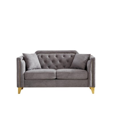 NicBex 61.5 Inch Chenille Pull Buckle Design Loveseat Sofa with 2 Throw Pillows for Living Room,Apartment,Bedroom