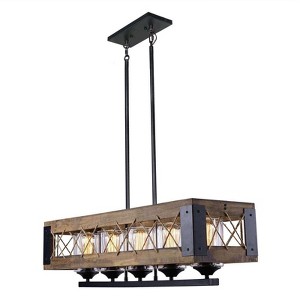 LNC Laius 5-Light 32" Black and Brown Wood Modern Farmhouse Large Chandelier,Rectangle Island Light, with 5 Glass Shade - 1 of 4