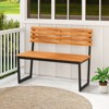 Tangkula Outdoor Bench Acacia Wood Patio Loveseat w/ Backrest & Heavy Duty Metal Frame Black - 3 of 4