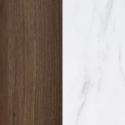 Natural Walnut and White Stone 2-Drawer End Table with Brass Legs