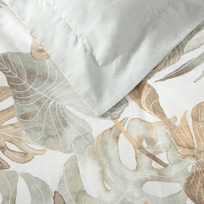 Ivory and Green Cotton Reversible Full Bedspread Set