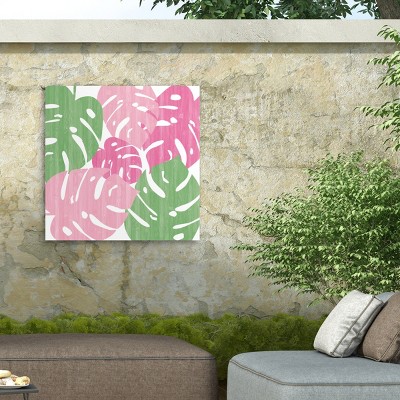Sarah Adams 18x18 Pink and Green Floral Outdoor Canvas Wall Art