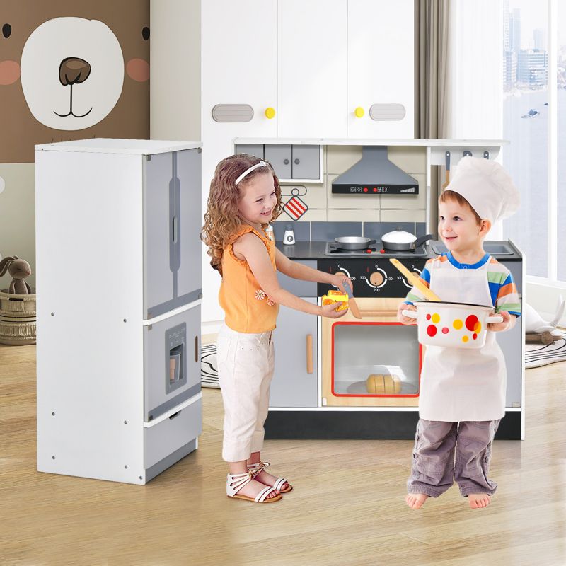 Costway Kids Wooden Pretend Play Kitchen Toddlers Toy with Refrigerator & Accessories, 4 of 11