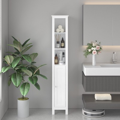 GlasFlength Bathroom Storage Cabinets, Freestanding, Open shelving Bathroom Vanity，Assembly Required, White, 11.81"*11.22"*66.92"