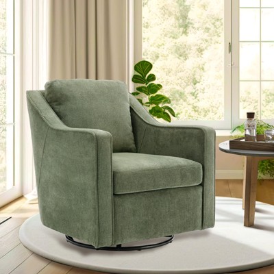 Lirago Green 360° Swivel Accent Chair - Upholstered Fabric Leisure Armchair with Lumbar Pillow for Living Room, Dimensions 30.00"x34.20"x32.30"