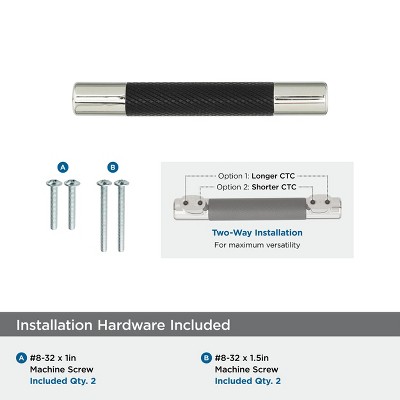 Polished Nickel and Black Bronze Cabinet Pull with Mounting Hardware