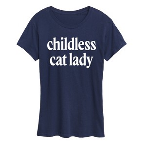 Women's - Instant Message - Childless Cat Lady White Short Sleeve Graphic T-Shirt - 1 of 4