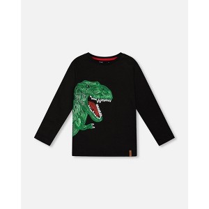 Deux par Deux Boy Long Sleeve Jersey Tee Shirt with Dinosaur - 1 of 4