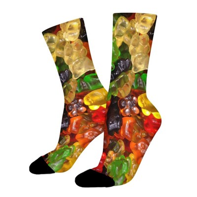 Dsane Colorful Candy Bear Gummy Women Printed Crew Socks Funny Funky Socks Soft Polyester Novelty Gifts for Artists Men