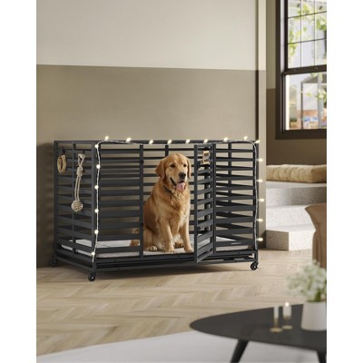 SONGMICS HOME Heavy-Duty Dog Crate, 48 x 29.5 x 34.7 Inches Dog Cage for Large Dogs, Expandable Dog Kennel, Ink Black