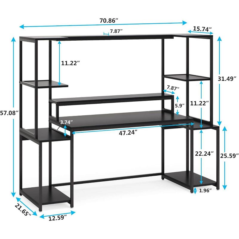 Tribesigns 70 -inch Computer Desk with Hutch and Shelf, Modern Large Gaming Desk with Monitor Stand, Gamer Table Workstation for Home Office, 3 of 9