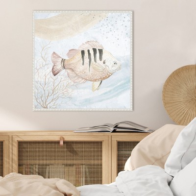 Ocean Oasis Waves Tropical Fish II White Canvas Wall Art