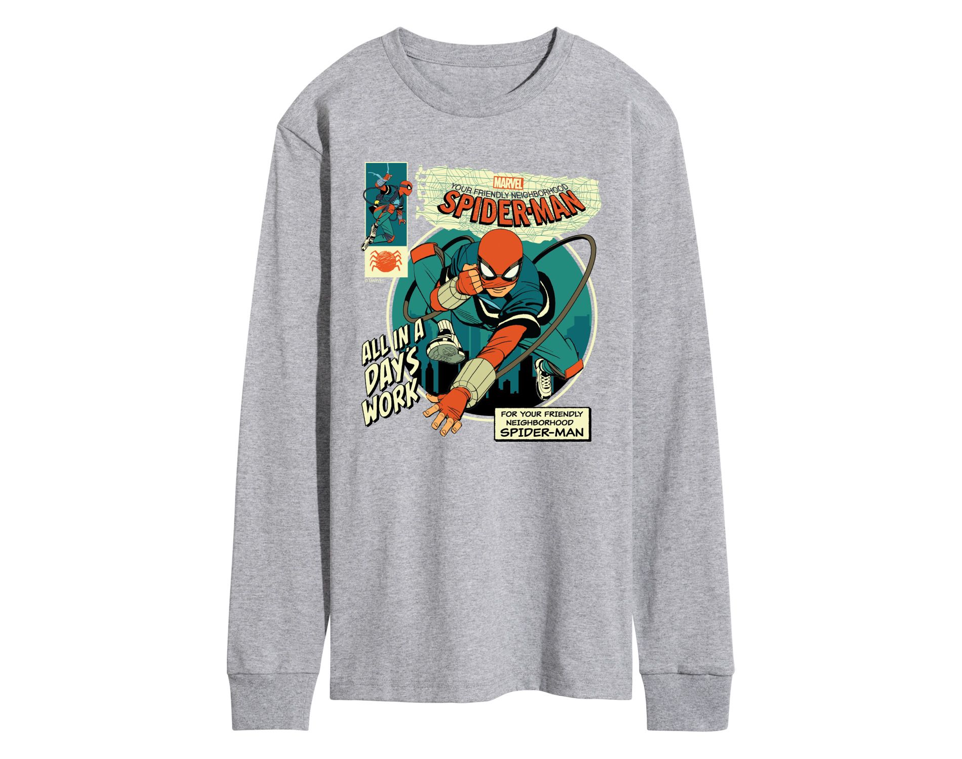 Men's Spider-Man All in a Day's Work Long Sleeve Graphic T-Shirt - Athletic Heather - Large