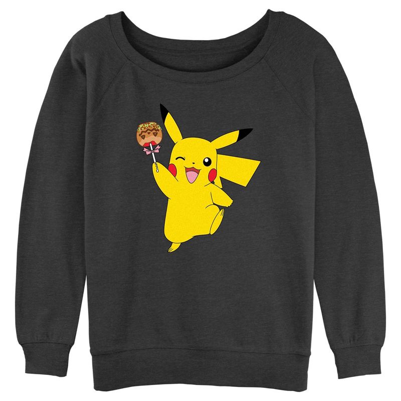 Juniors Womens Pokemon Halloween Pikachu Jack-O'-Lantern Caramel Apple Sweatshirt, 1 of 5
