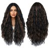 Jessie's Wig Long Curly Wig Black to Dark Brown Ombre with Volume Heat Resistant Synthetic Hair Wigs For Women 28 Inch - 2 of 4
