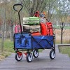 YONWAY Collapsible Outdoor Utility Wagon Cart with Cup Holder, Large Capacity Folding Wagon Garden Shopping Beach Cart with Brake,Blue - 2 of 4