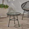 KWPZQEB Round Rattan Outdoor Side Table, Rattan Coffee Tables with Tempered Glass, End Table with Iron Frame for Garden, Balcony, Poolside - 4 of 4