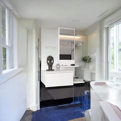 Alilang 13.70 Inch Modern Entryway Bench with Mirror and Storage Shelves-White