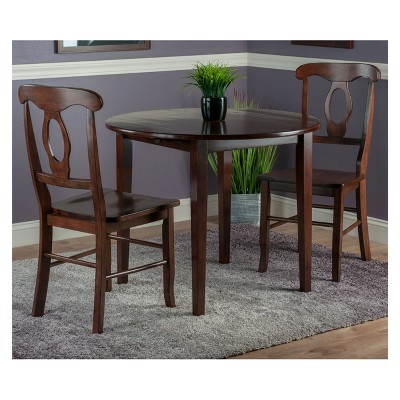 Walnut Finish Transitional Drop Leaf Dining Set with Keyhole Back Chairs