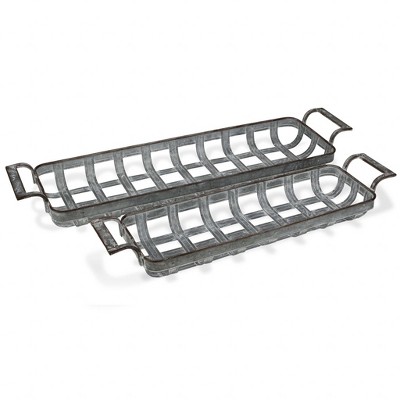 HomeRoots Set of Two Gray Metal Handmade Tray With Handles