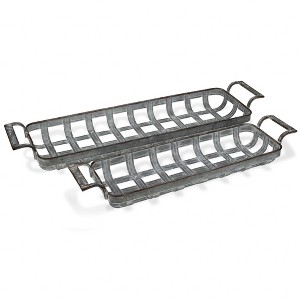 HomeRoots Set of Two Gray Metal Handmade Tray With Handles - 1 of 4