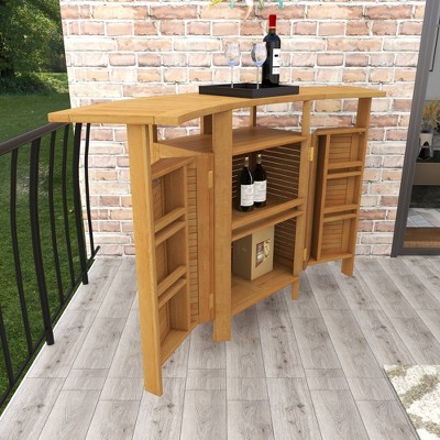Teak Wood Indoor Outdoor Folding Bar Table with Expandable Sides