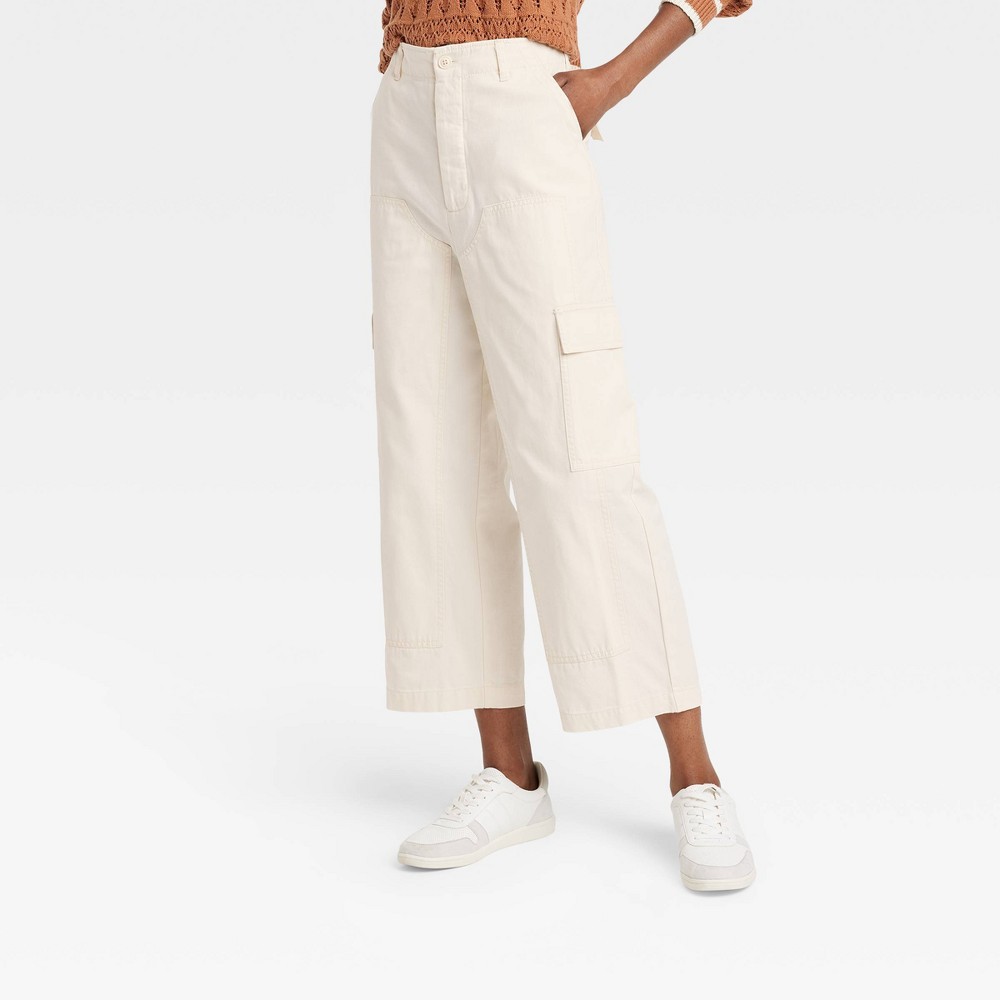 Size 4 Women's High-Rise Utility Cargo Pants - Universal Thread Cream Ivory