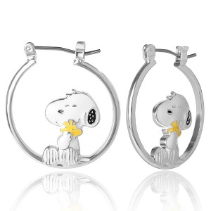 Peanuts Snoopy Hugging Woodstock Enamel Hoop Earrings - Cute Cartoon Character Jewelry - 1 of 4