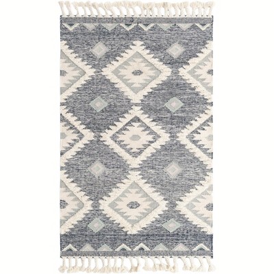 Handmade Mesa Geometric Dark Blue Wool Area Rug