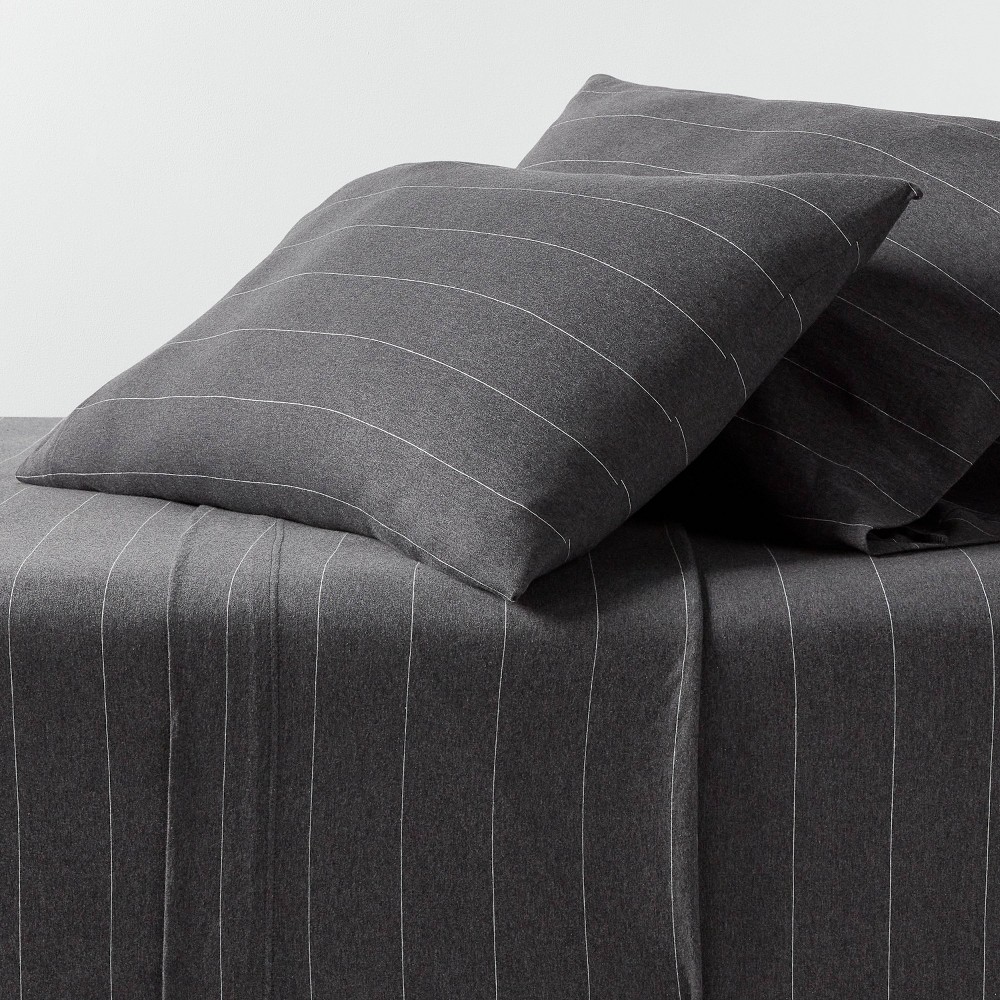 Photos - Bed Linen King Cotton Jersey Sheet Set Dark Gray Striped - Threshold™