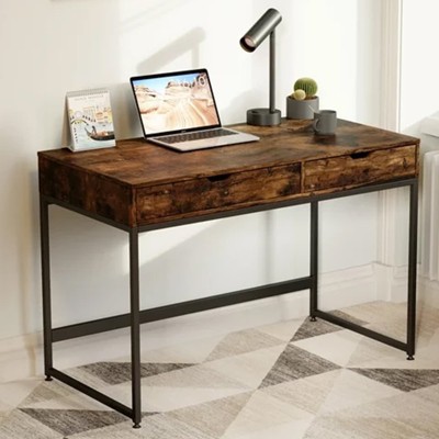 Bestier 43 inch Computer Desk with 2 Drawers, Small Writing Table with Metal Frame for Home Office, Gray