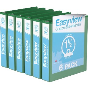 1.5" Premium Round Ring Binder 6pk Customizable View Green - Easyview: Polypropylene, 275 Sheet Capacity, 2 Pockets - 1 of 2