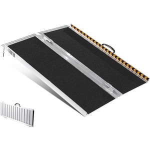 Portable Wheelchair Ramp, Anti-slip Aluminum Ramp for the Disabled, Suitable for Steps and Stairs, with a Load Capacity of 600 Pounds, Black - 1 of 4