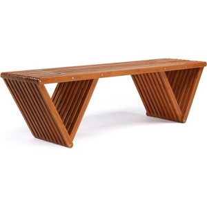 VINGLI Outdoor Wooden Bench, 63" All Weather Patio Bench Porch Bench, 600lb Capacity Outdoor Backless Benches for Yard Park Garden - 1 of 4