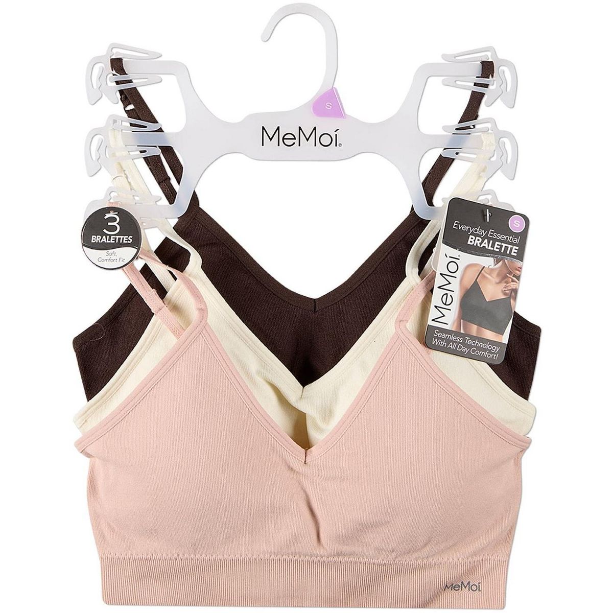 Memoi 3 Pack Women's Seamless Low-Back V-Neck Tag-Free Padded Pullover Bras - thumbnail 5