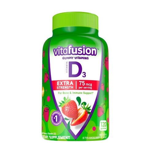 Vitafusion Extra Strength D3 Dietary Supplement Adult Gummies - Strawberry - 120ct - image 1 of 4