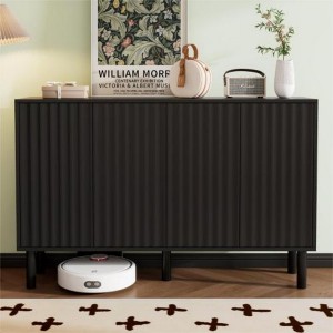 Minimalist 5-Legged Shoe Cabinet, Cream Fluted Door Sideboard, 4-Door Storage with Adjustable Shelves for Living Room - 1 of 3