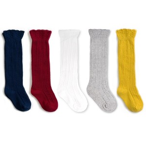 Cozyway Knee High Socks for Baby Girls 5 Pack Tube Ruffled Uniform Long Stockings - 1 of 4