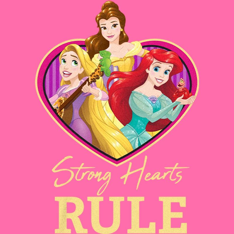 Girl's Disney Valentine's Day Princesses Strong Hearts Rule Crop T-Shirt, 2 of 4