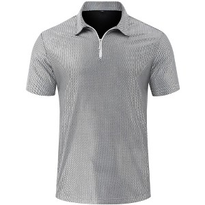 Mens Shirt Zip Polo Shirts Short Sleeve Shiny Shirt Outfits Party Costume Top - 1 of 4
