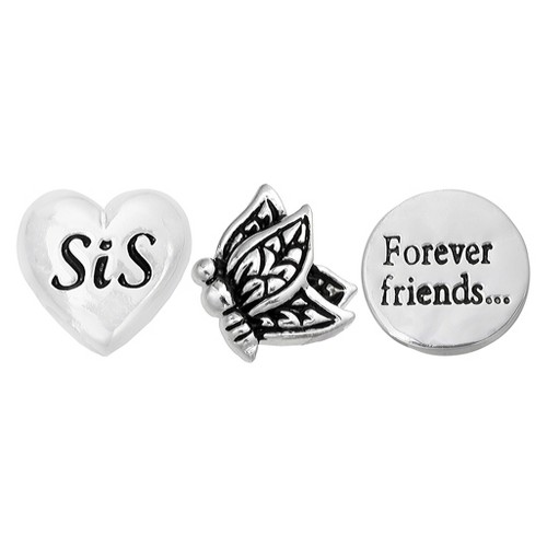 'Treasure Lockets 3 Silver Plated Charm Set with ''Sister, Forever Friends'' Theme - Silver, Women's'