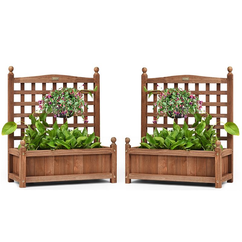 Costway 2 PCS Solid Wood Planter Box with Trellis Weather-Resistant 25"x11"x30", 1 of 11