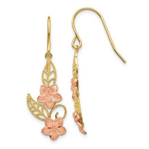 Black Bow Jewelry Two Tone Double Plumeria Dangle Earrings in 14k Yellow and Rose Gold - 1 of 4