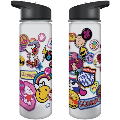 Peanuts Cartoon All Over Print Stickers Design 24 Oz. Plastic Water Bottle  : Target