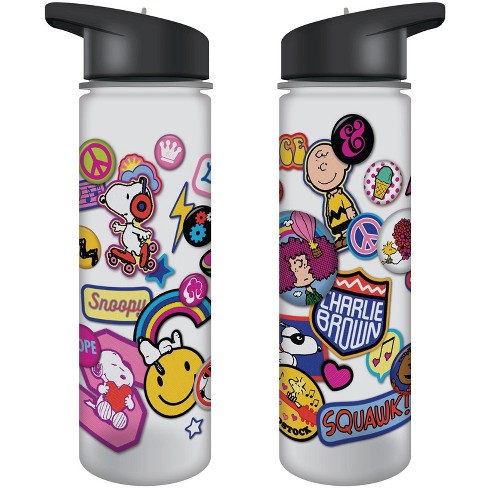 Peanuts Cartoon All Over Print Stickers Design 24 oz. Plastic Water Bottle