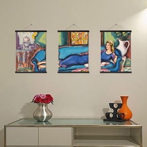 Triple Black Pole Painting, 30x40cm: Elegant Wall Art - 1 of 3