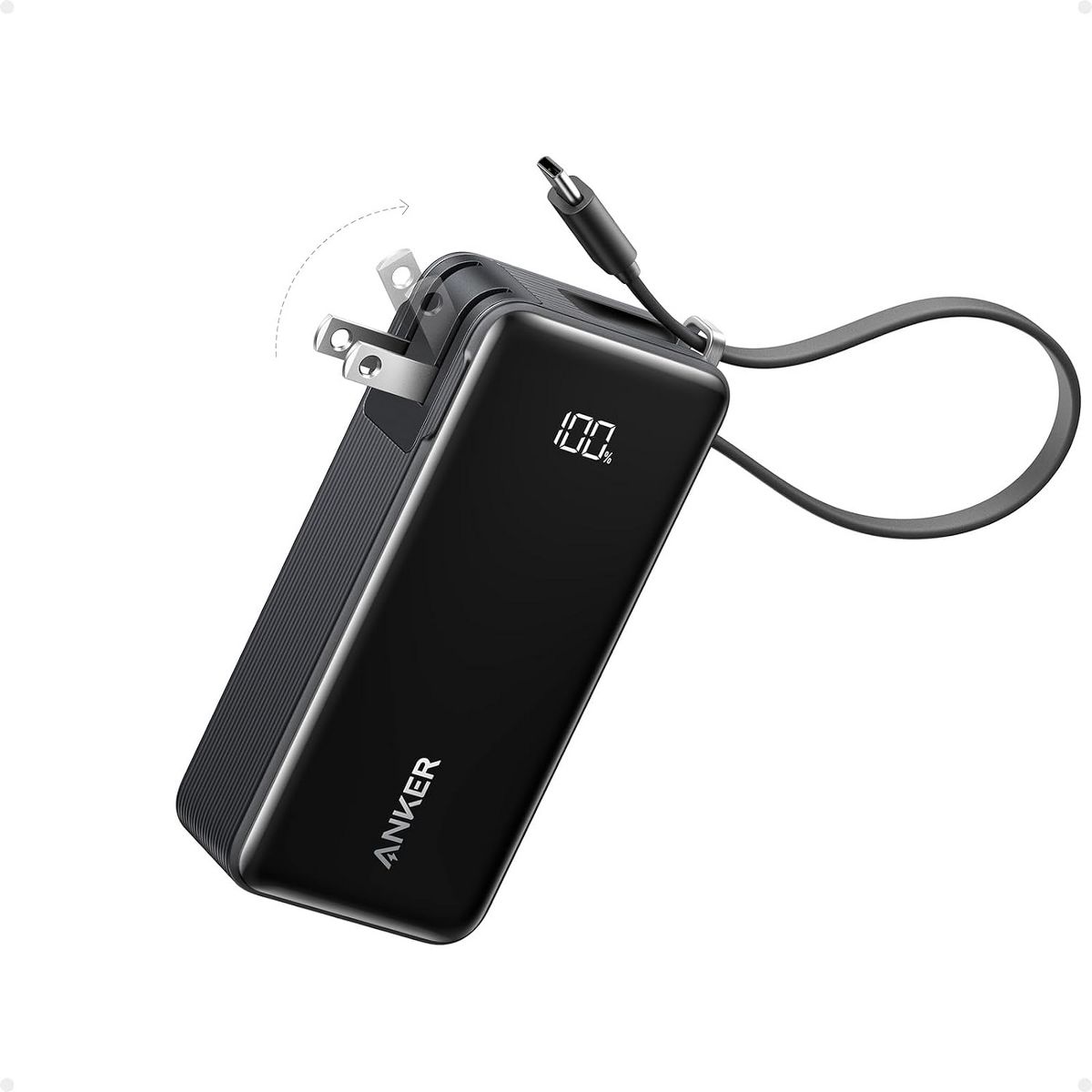 Anker Nano 3-in-1 Portable iPhone Charger, 10,000mAh Power Bank with Built-in USB-C Cable and Foldable Wall Plug, 30W Max Battery Pack